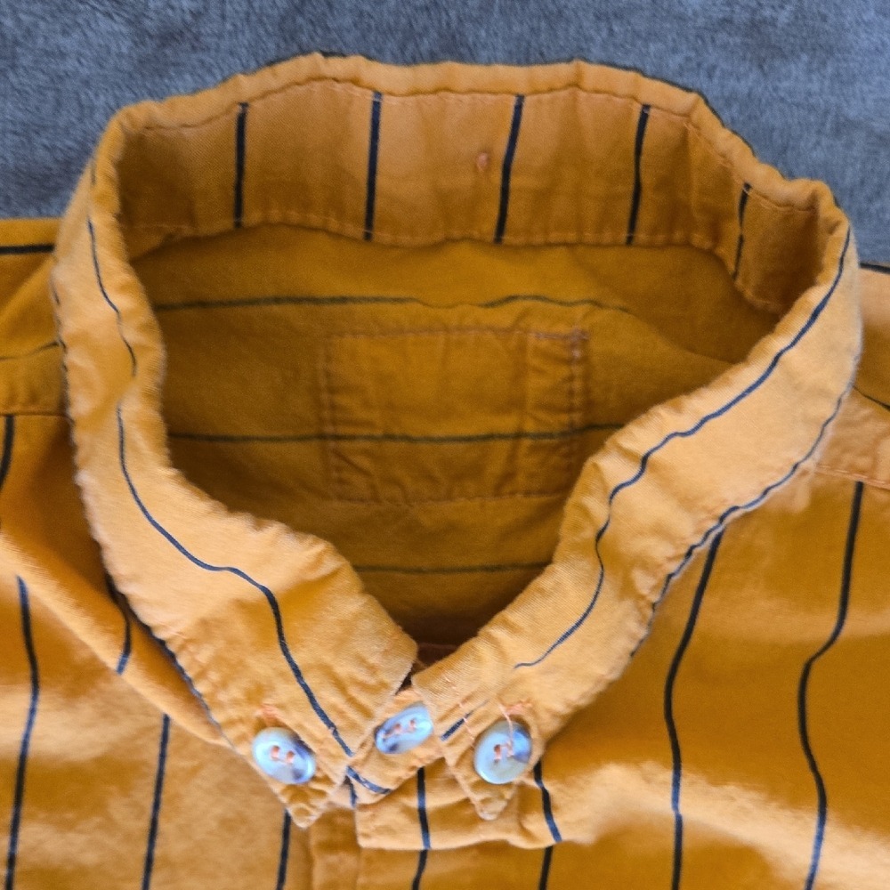 Chunjie Mens Mustard Yellow Striped Button Down Long Sleeve Shirt Pocket XL - Picture 3 of 6